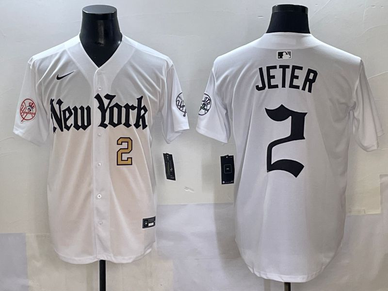 Men 2025 New York Yankees #2 Jeter White Five generations Joint Name Nike MLB Jersey style 8->new york yankees->MLB Jersey